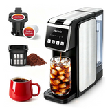 Horavie Hot & Iced Single Serve Coffee Maker for Coffee Pods & Ground 6–16oz Brew Sizes, 47oz Water Tank, Durable Stainless Steel, Slim Design, Easy to Use for Home, Office & Dorm, Black