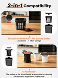 Horavie Hot & Iced Single Serve Coffee Maker for Coffee Pods & Ground 6–16oz Brew Sizes, 47oz Water Tank, Durable Stainless Steel, Slim Design, Easy to Use for Home, Office & Dorm, Black