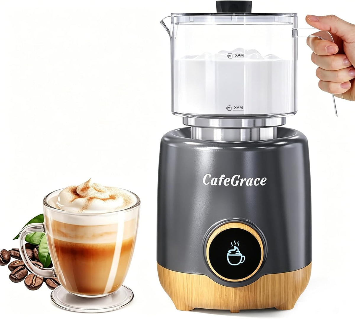 8-in-1 Milk Frother & Steamer – 20 oz, Hot & Cold Foam, 550W