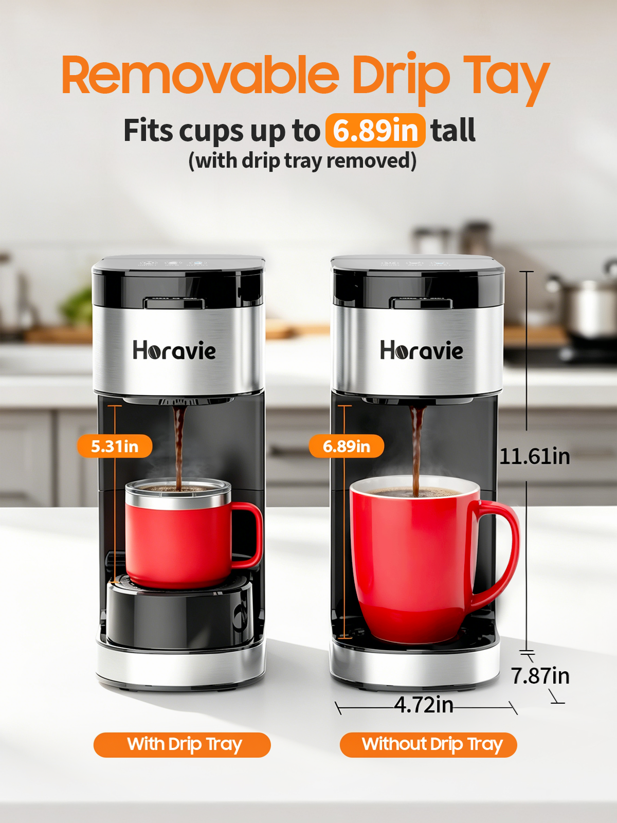 Horavie Single-Serve Coffee Maker for Home, Travel & Dorm – K-Cup & Ground, 6–14 oz