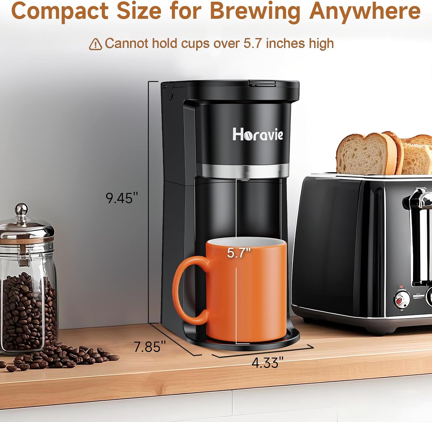 Horavie Single-Serve Coffee Maker with Viewing Tank – K-Cup & Ground, 6–12 oz