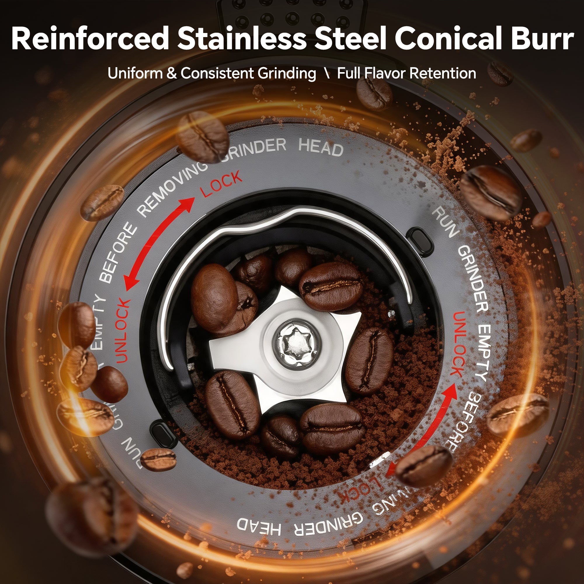 Conical Burr Coffee Grinder – 51 Settings, LED Display, Anti-Static, 1–12 Cups