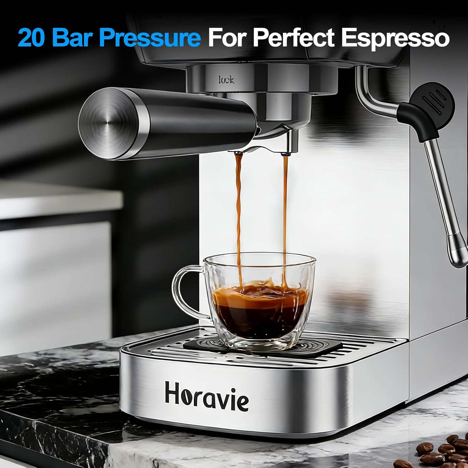 Horavie Espresso Machine with LCD Display & Milk Frother – Cappuccino & Latte Maker