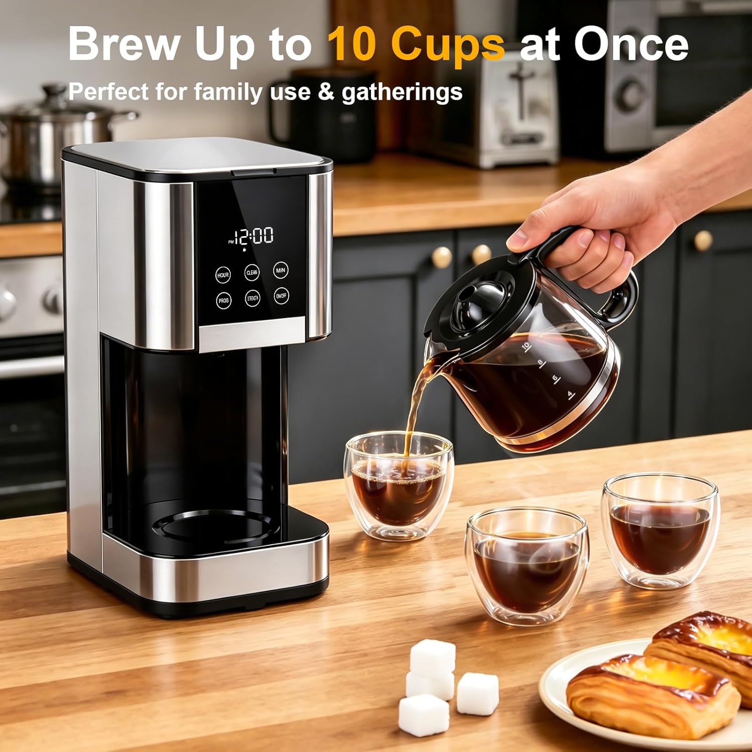 Horavie 10-Cup Programmable Drip Coffee Maker – Adjustable Strength, Auto Shut-Off