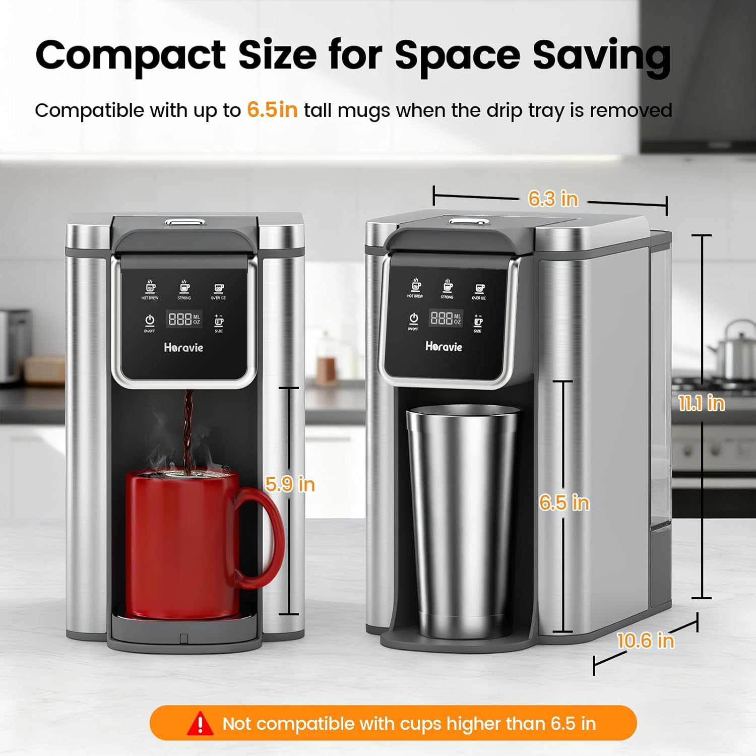 Horavie Single-Serve Coffee Maker with 50 oz Reservoir – K-Cup & Ground, 6–14 oz