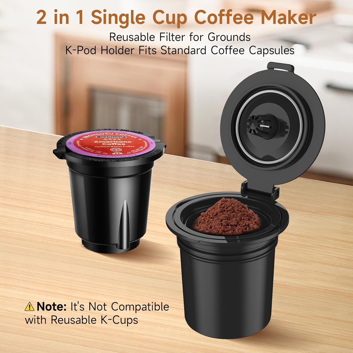 Horavie Single-Serve Coffee Maker with Viewing Tank – K-Cup & Ground, 6–12 oz