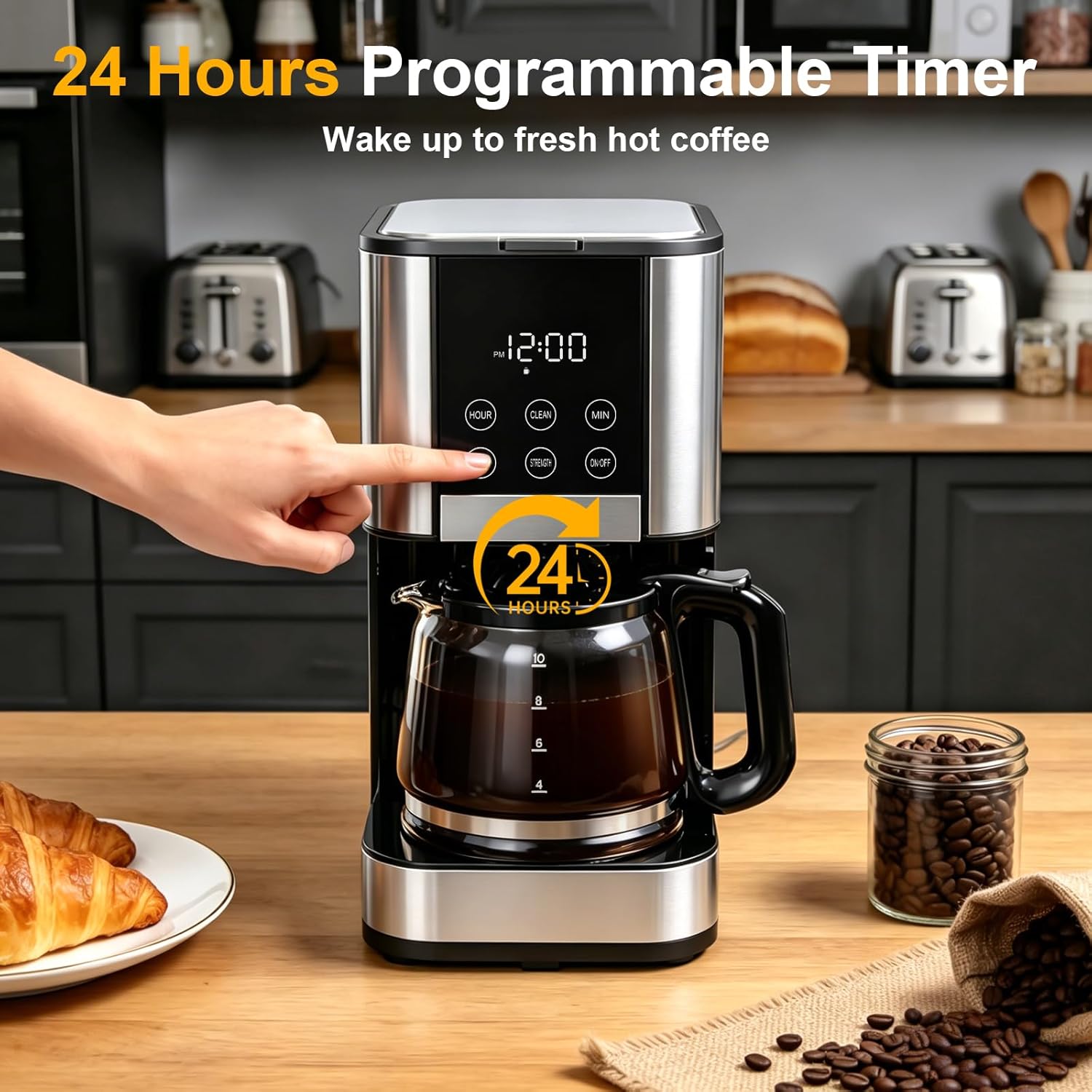 Horavie 10-Cup Programmable Drip Coffee Maker – Adjustable Strength, Auto Shut-Off