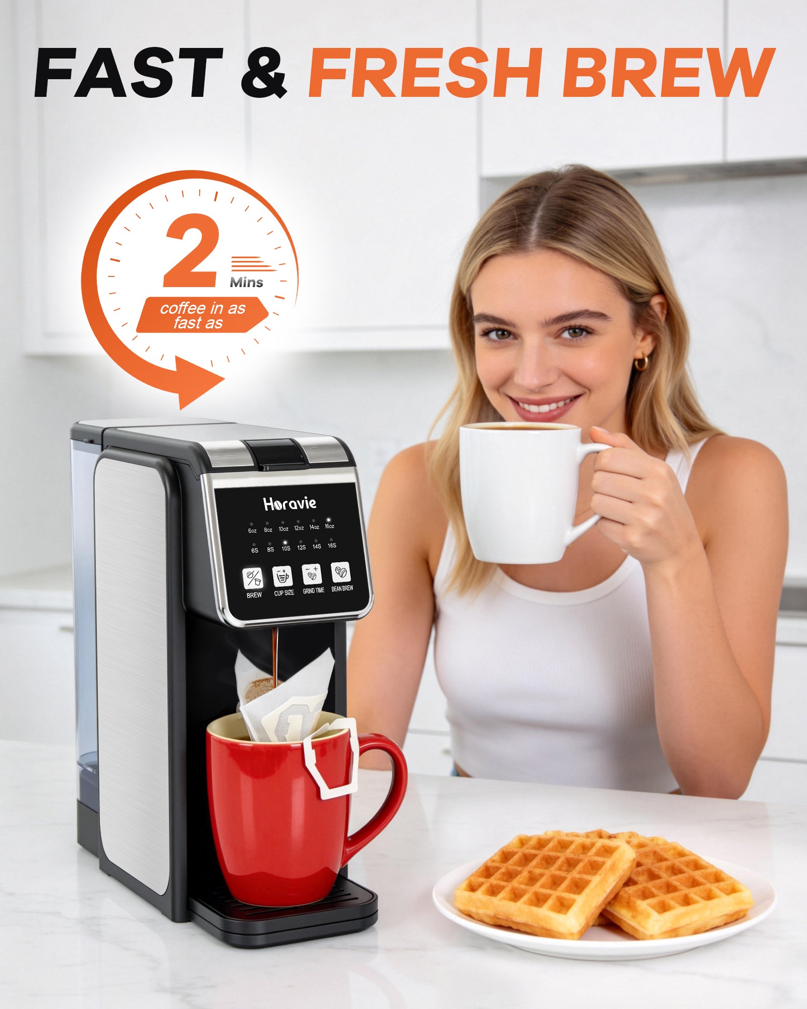 Horavie Grind & Brew Single-Serve Coffee Maker – Built-in Grinder, 47 oz Tank, 6–16 oz