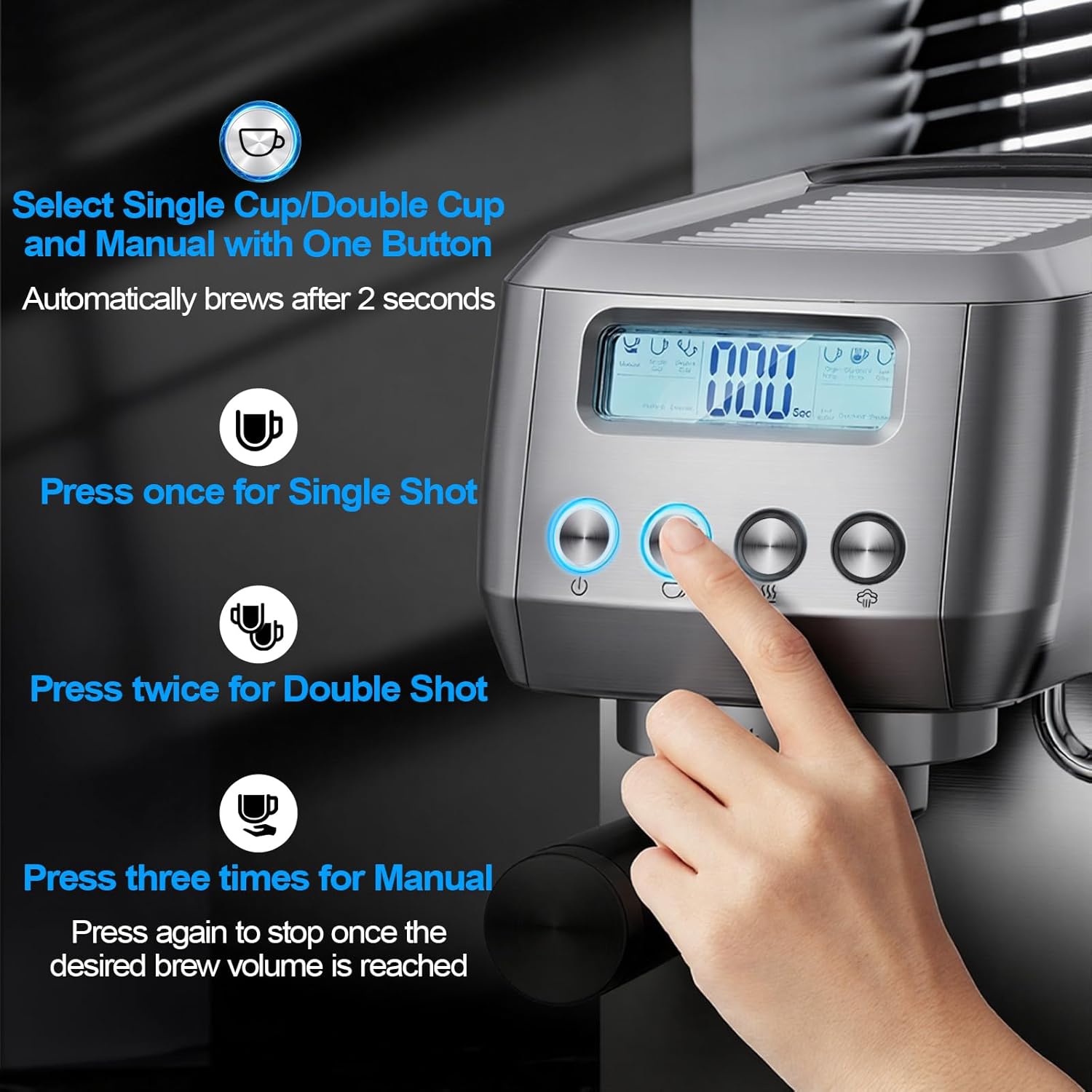 Horavie Espresso Machine with LCD Display & Milk Frother – Cappuccino & Latte Maker