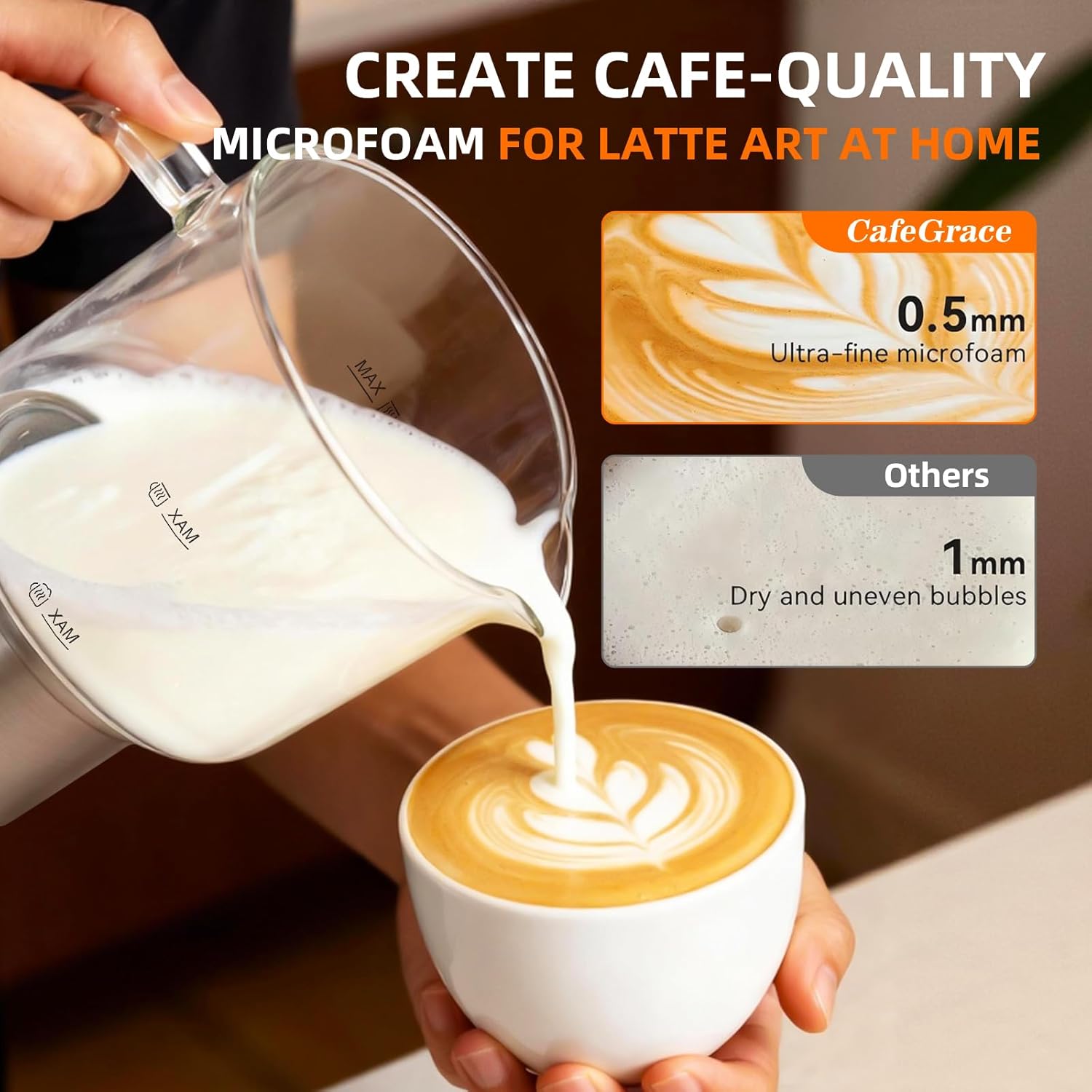 8-in-1 Milk Frother & Steamer – 20 oz, Hot & Cold Foam, 550W