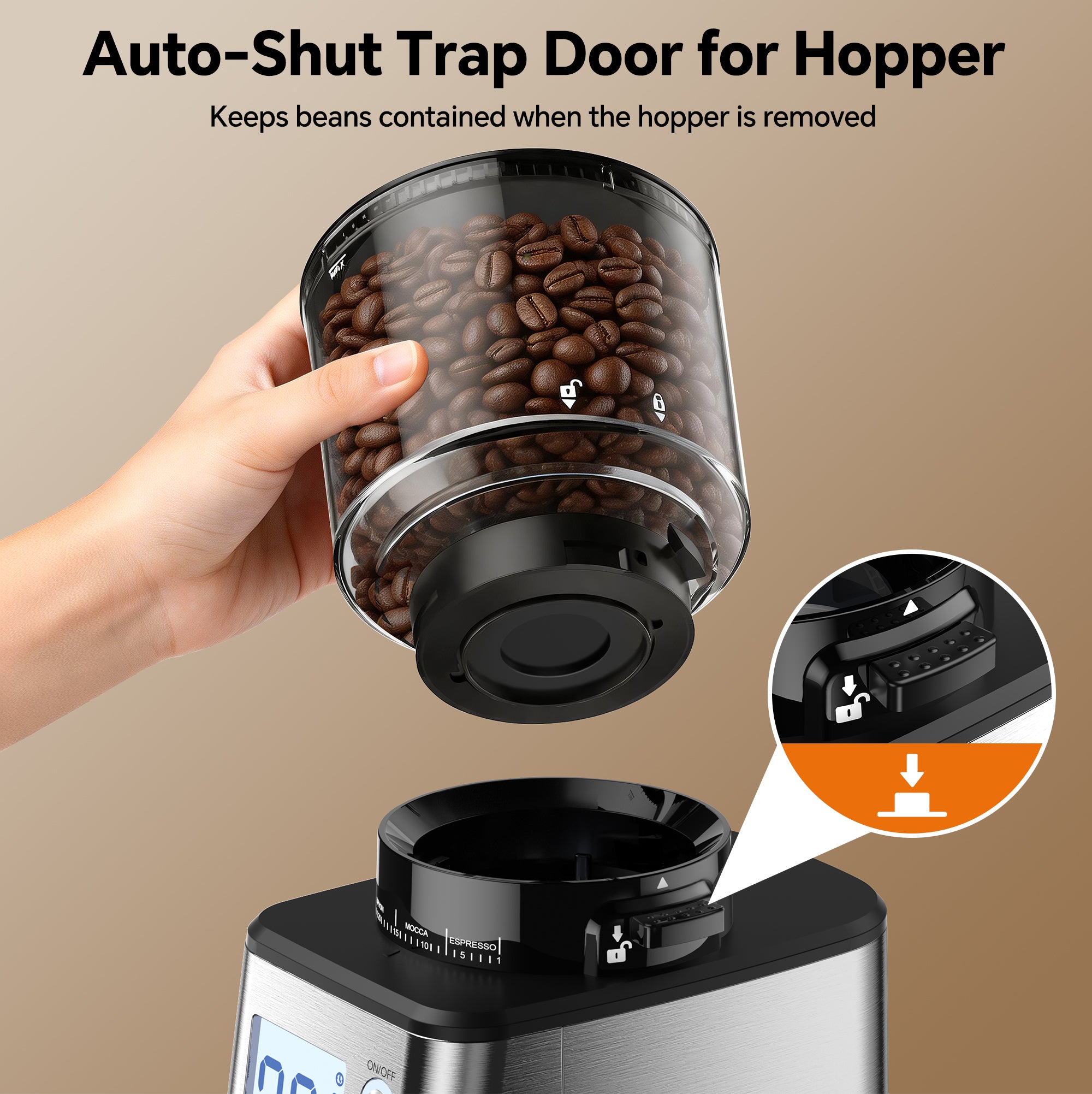 Conical Burr Coffee Grinder – 51 Settings, LED Display, Anti-Static, 1–12 Cups