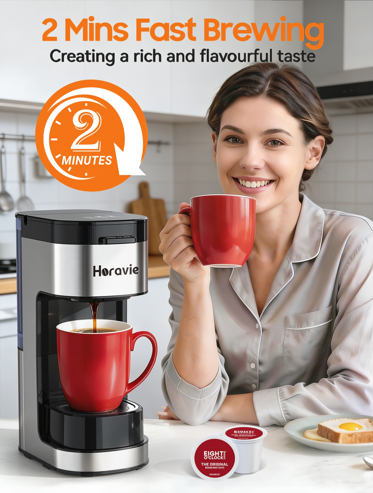 Horavie Single-Serve Coffee Maker for Home, Travel & Dorm – K-Cup & Ground, 6–14 oz