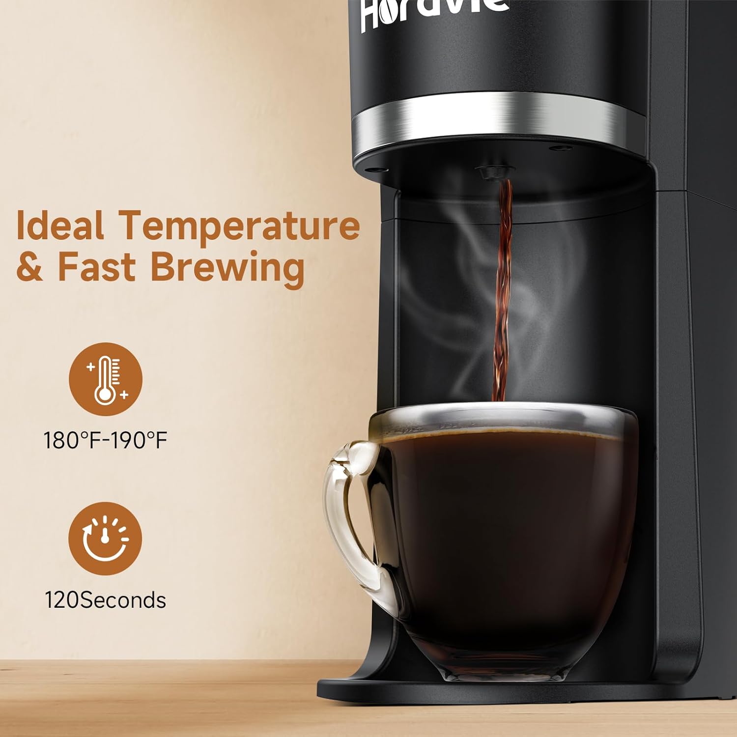 Horavie Single-Serve Coffee Maker with Viewing Tank – K-Cup & Ground, 6–12 oz