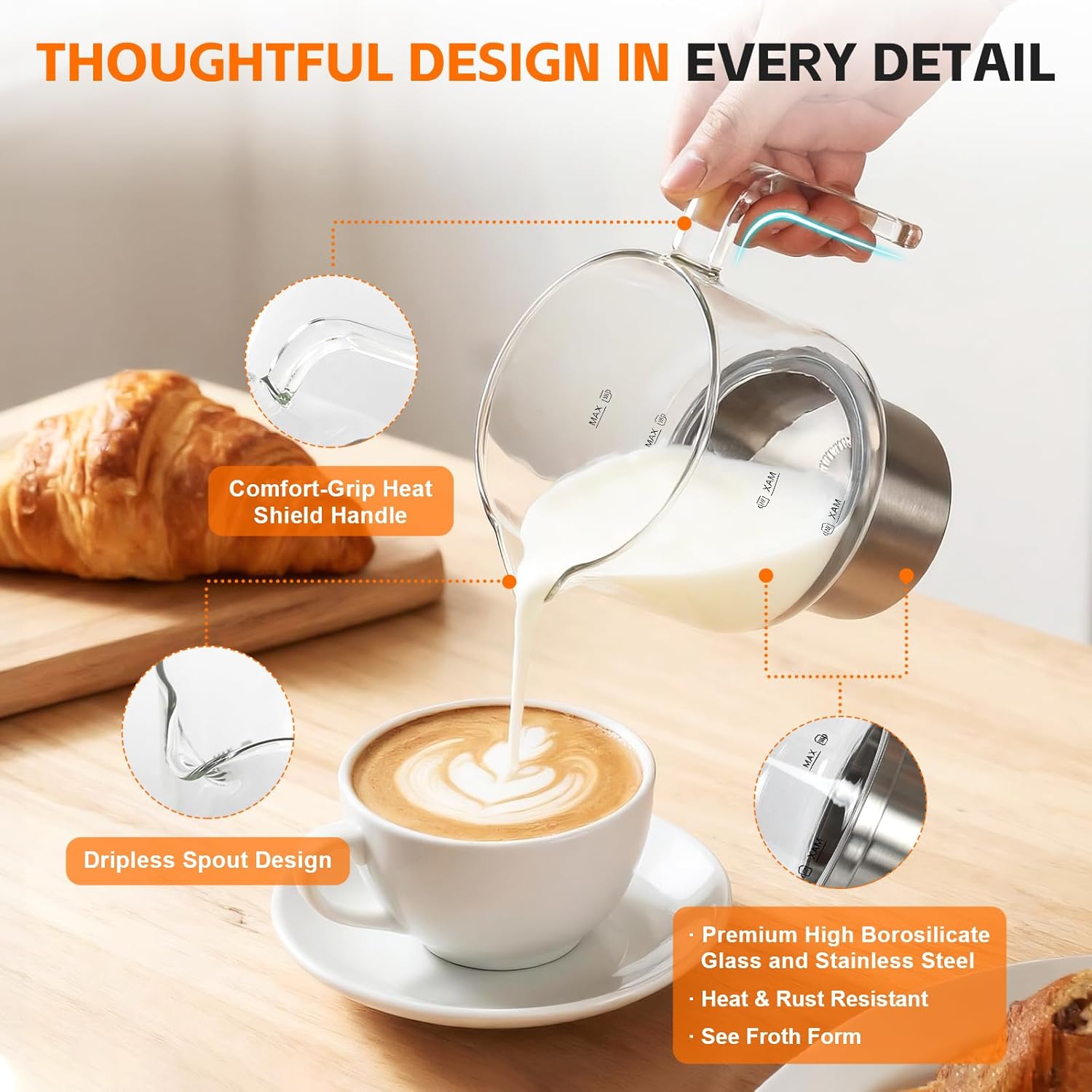 8-in-1 Milk Frother & Steamer – 20 oz, Hot & Cold Foam, 550W