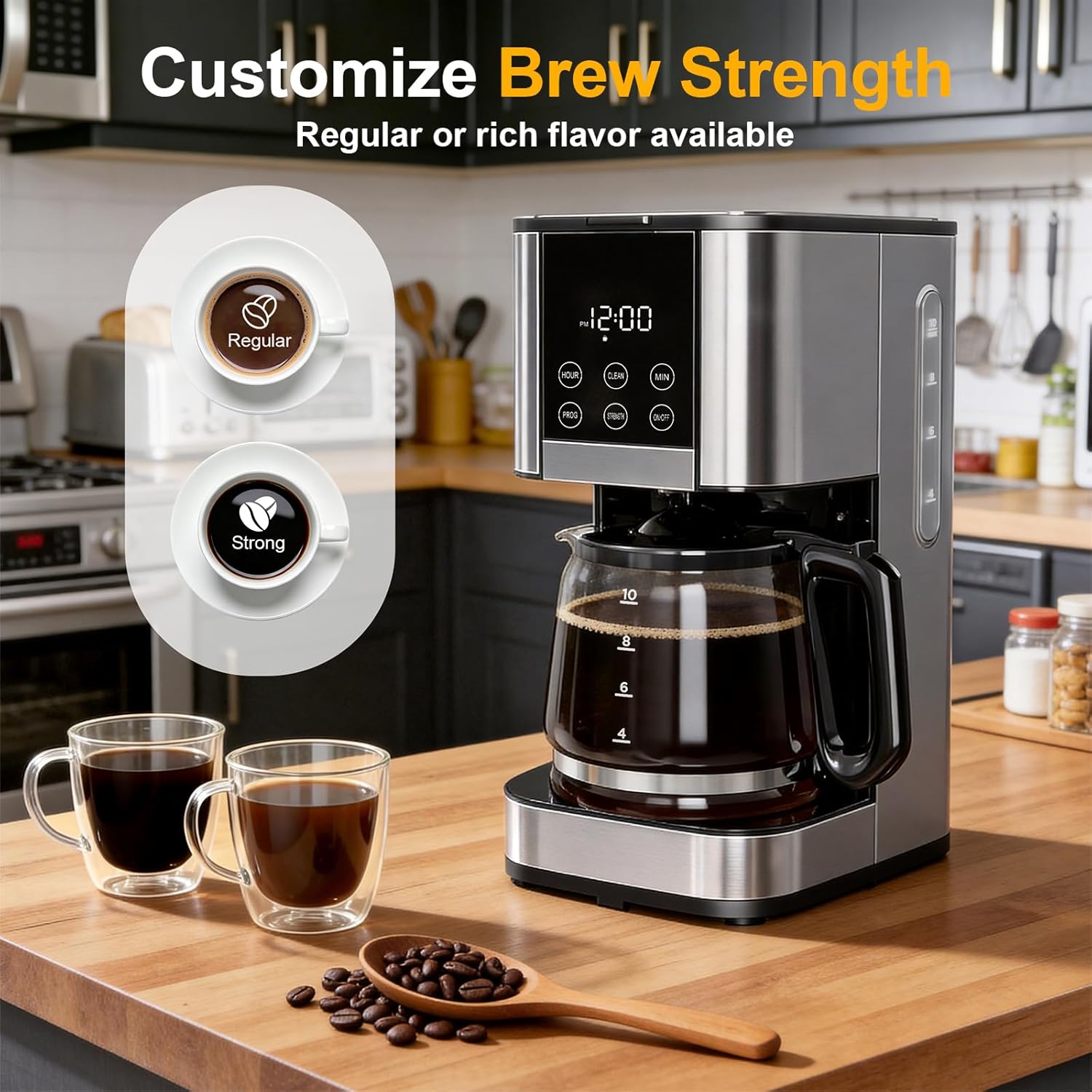 Horavie 10-Cup Programmable Drip Coffee Maker – Adjustable Strength, Auto Shut-Off