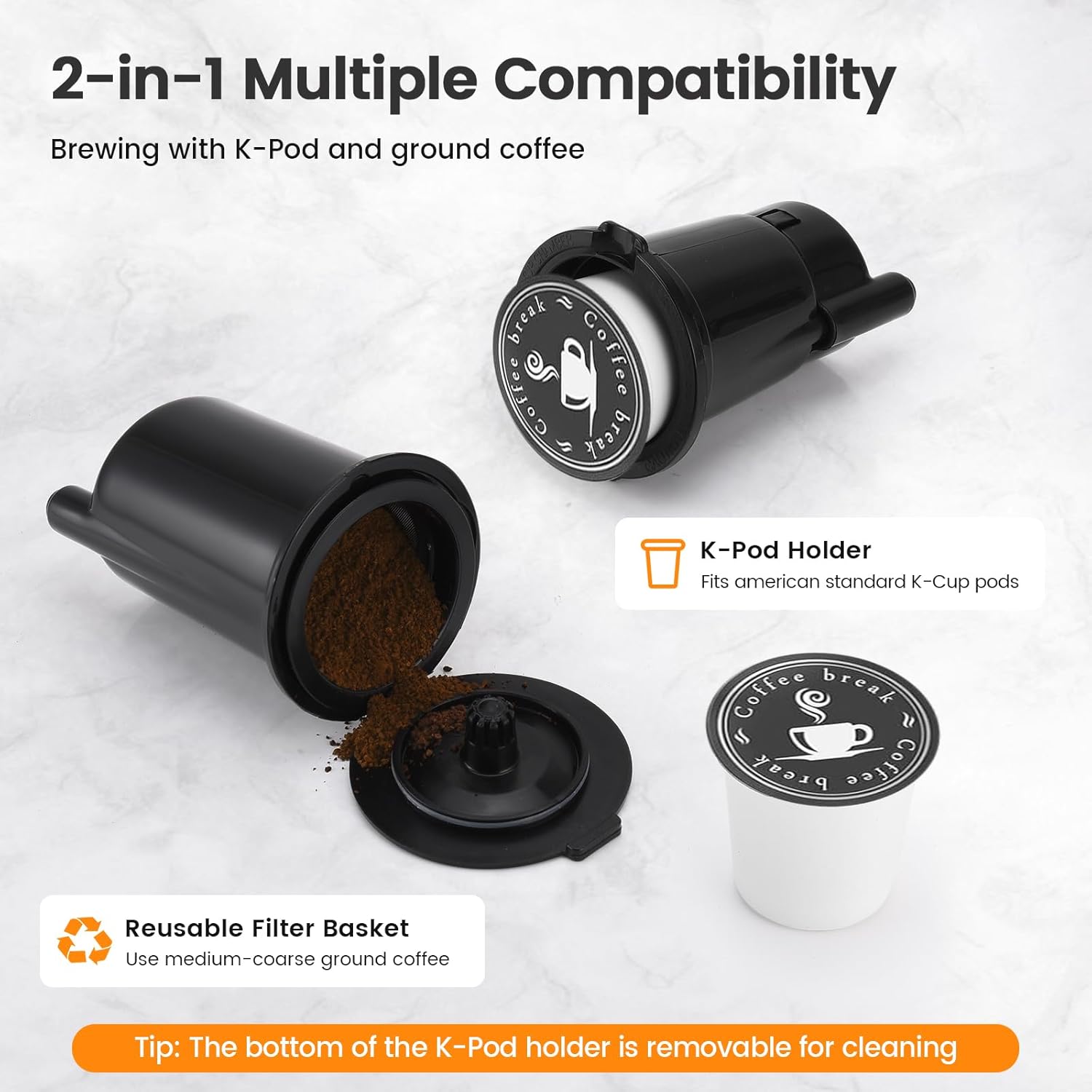 Horavie Single-Serve Coffee Maker with 50 oz Reservoir – K-Cup & Ground, 6–14 oz