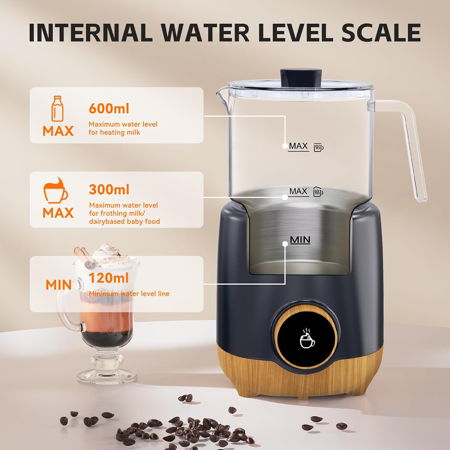 8-in-1 Milk Frother & Steamer – 20 oz, Hot & Cold Foam, 550W
