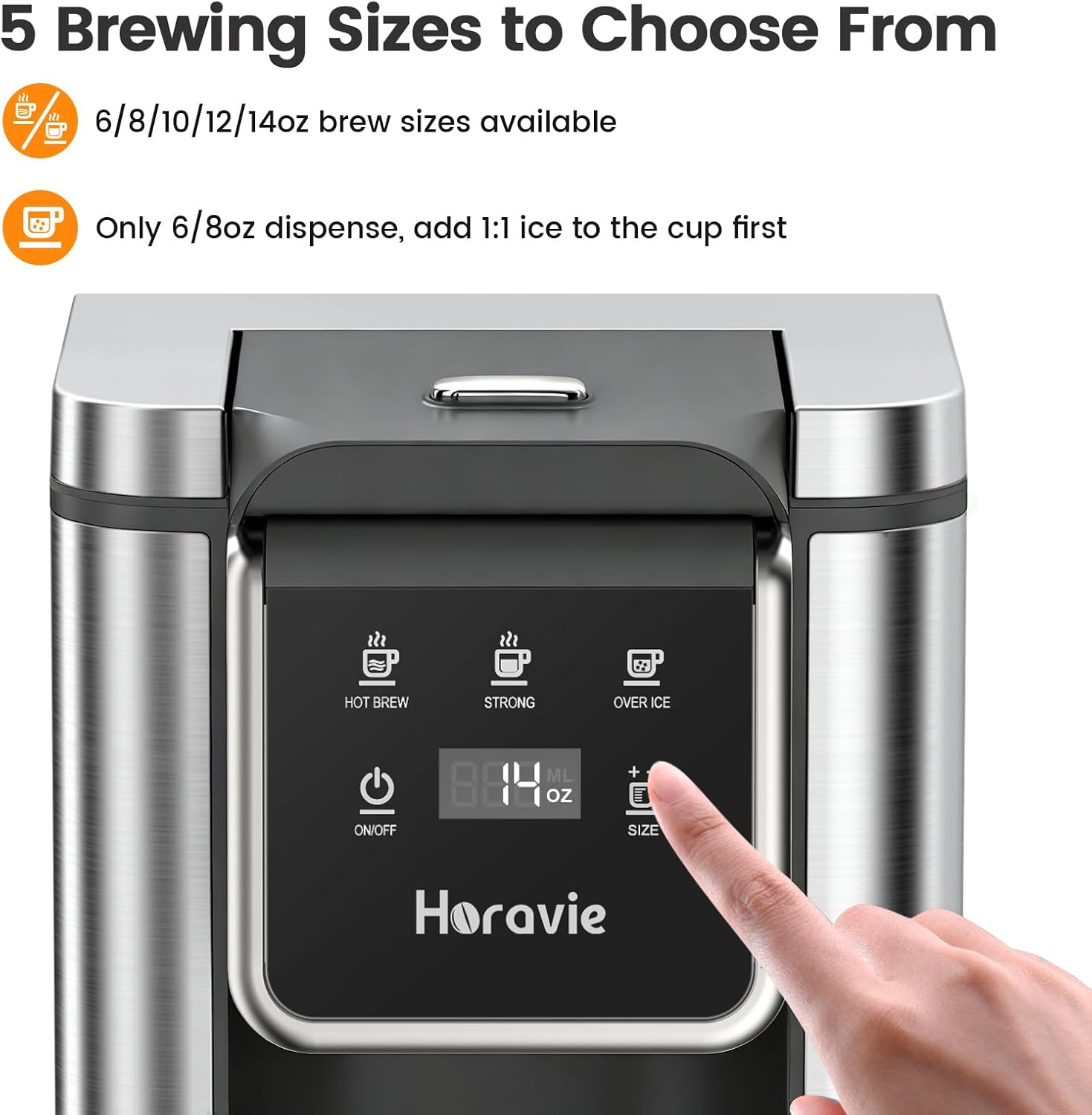 Horavie Single-Serve Coffee Maker with 50 oz Reservoir – K-Cup & Ground, 6–14 oz