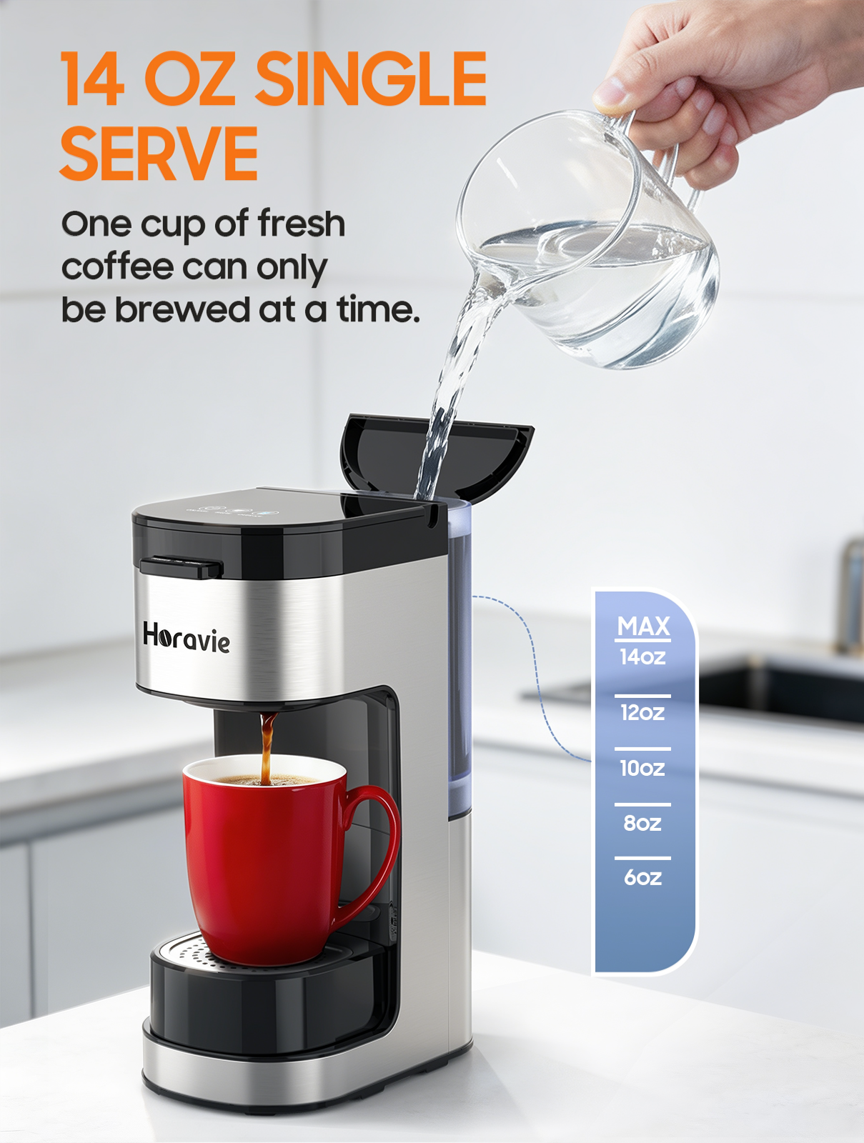 Horavie Single-Serve Coffee Maker for Home, Travel & Dorm – K-Cup & Ground, 6–14 oz
