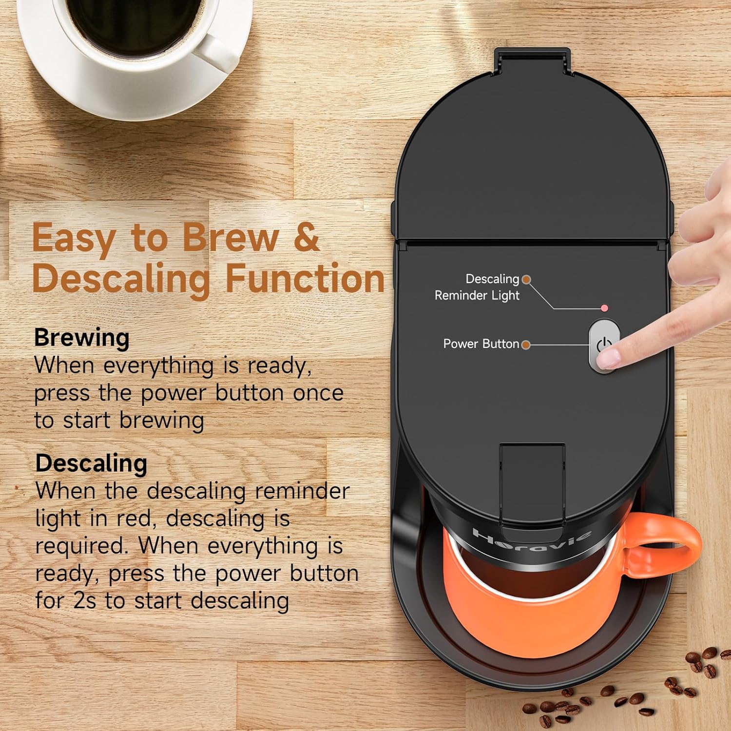 Horavie Single-Serve Coffee Maker with Viewing Tank – K-Cup & Ground, 6–12 oz
