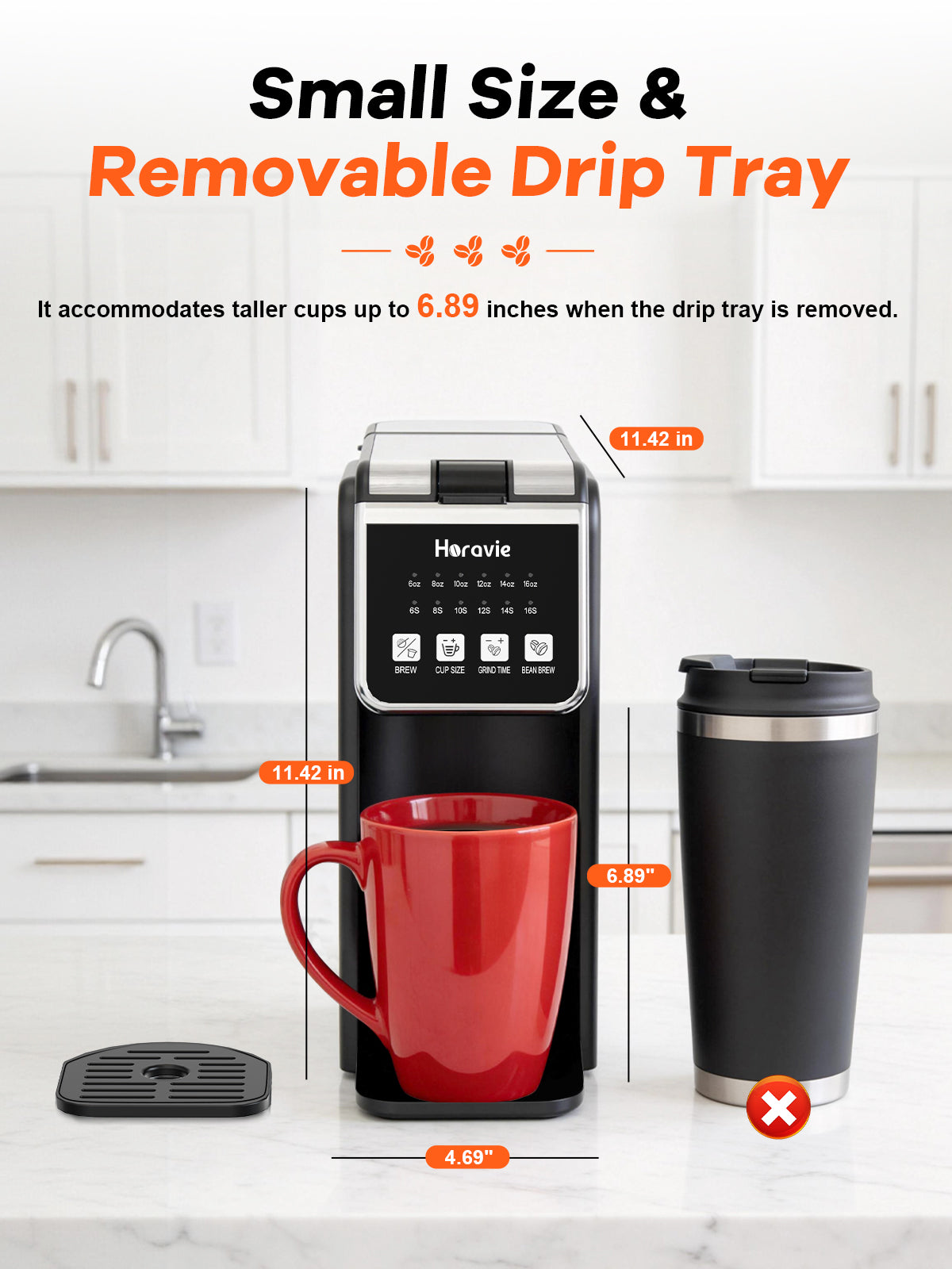 Horavie Grind & Brew Single-Serve Coffee Maker – Built-in Grinder, 47 oz Tank, 6–16 oz