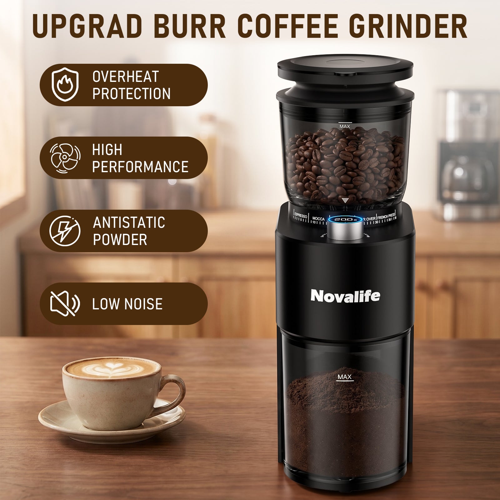 Electric Burr Coffee Grinder – 38 Settings, Anti-Static, 60s Timer