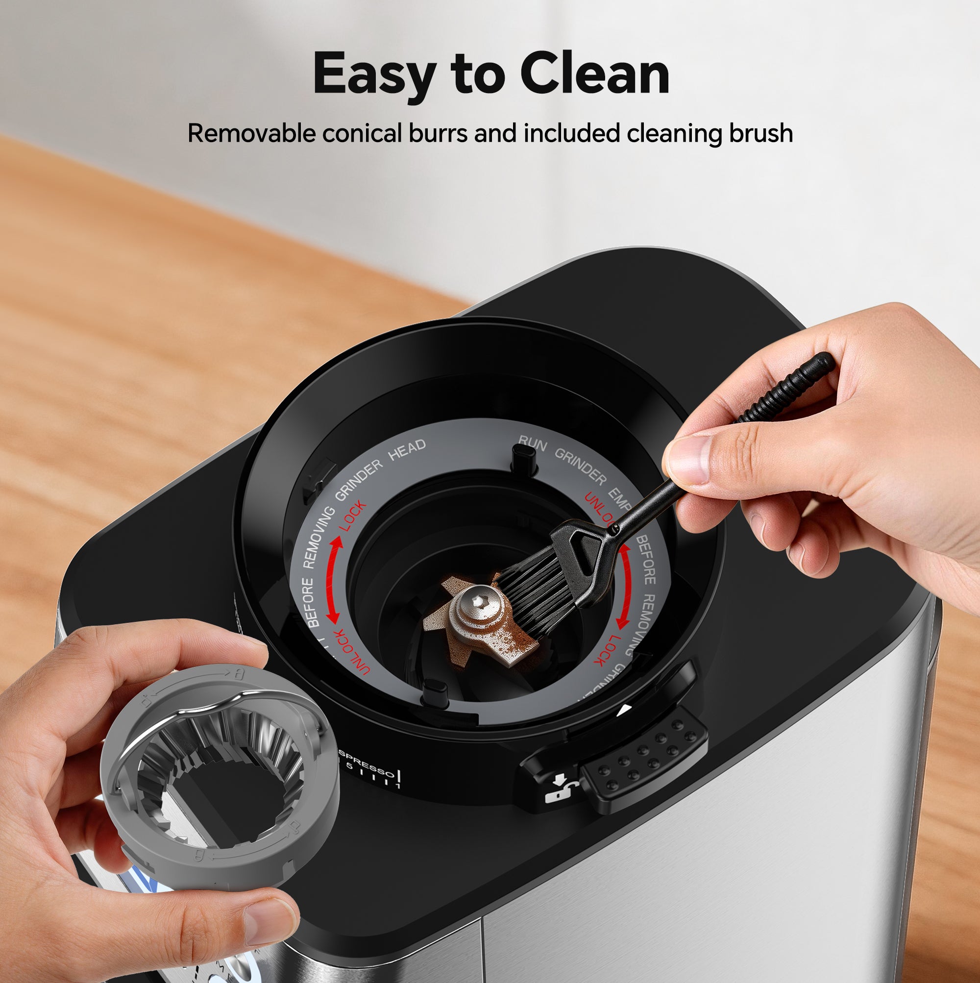 Conical Burr Coffee Grinder – 51 Settings, LED Display, Anti-Static, 1–12 Cups
