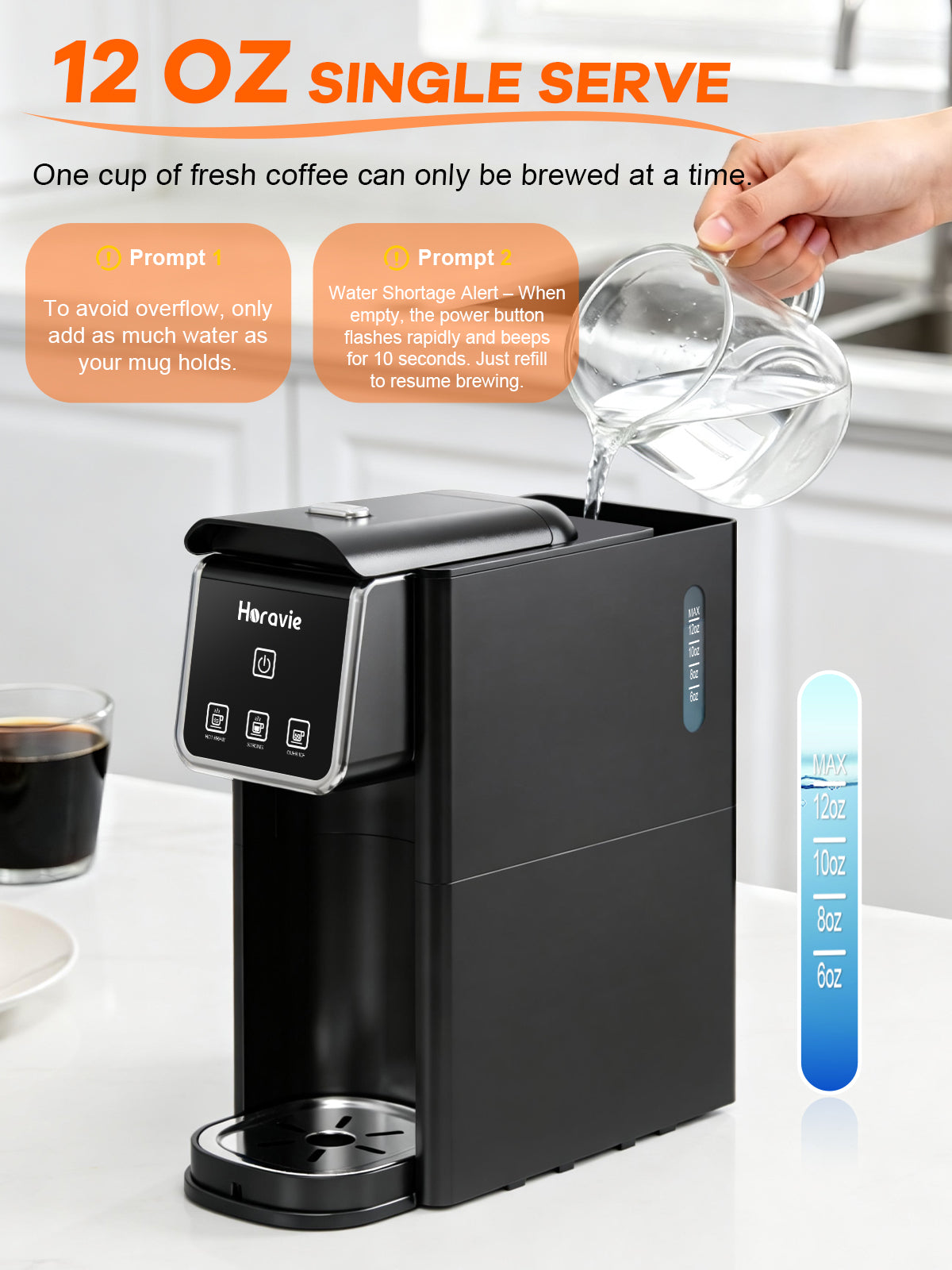 Horavie Hot & Iced Single-Serve Coffee Maker – K-Pod & Ground, Strong Brew, 6–12 oz