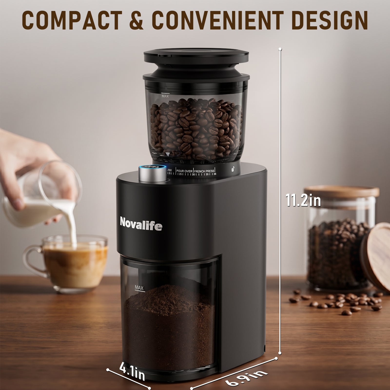 Electric Burr Coffee Grinder – 38 Settings, Anti-Static, 60s Timer