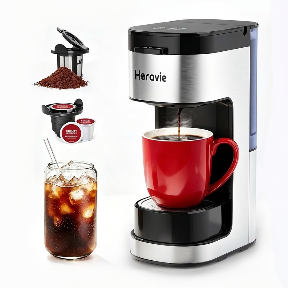 Horavie Single-Serve Coffee Maker for Home, Travel & Dorm – K-Cup & Ground, 6–14 oz