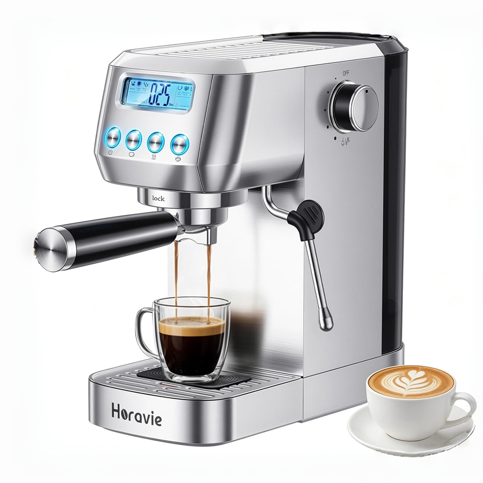 Horavie Espresso Machine with LCD Display & Milk Frother – Cappuccino & Latte Maker
