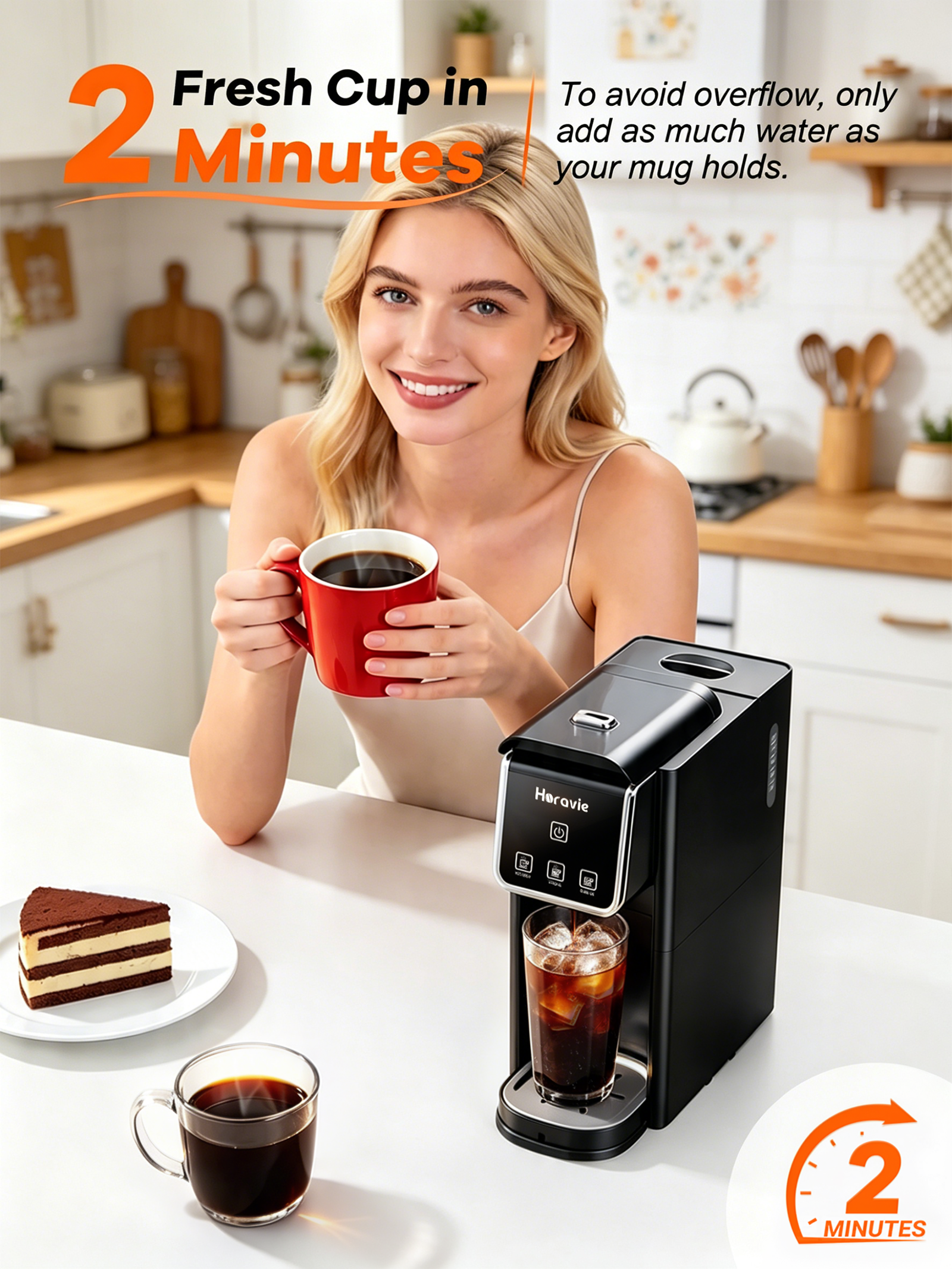 Horavie Hot & Iced Single-Serve Coffee Maker – K-Pod & Ground, Strong Brew, 6–12 oz