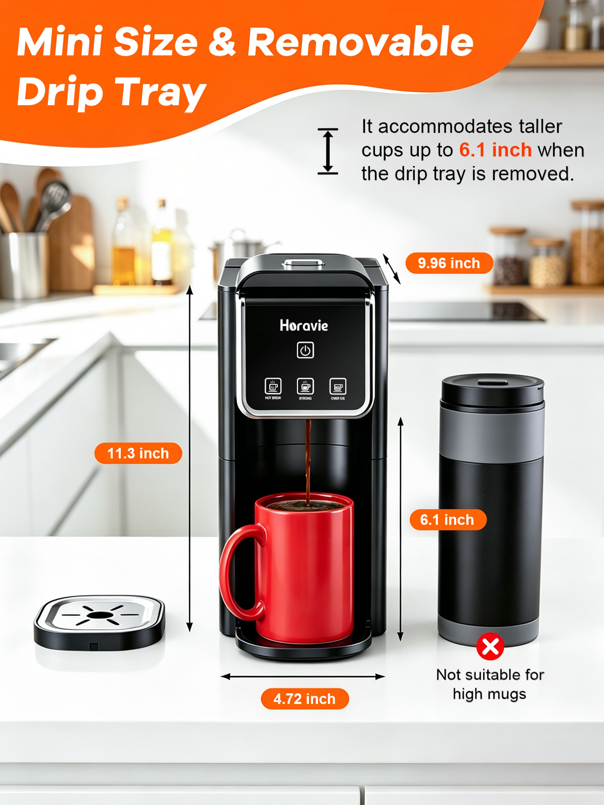 Horavie Hot & Iced Single-Serve Coffee Maker – K-Pod & Ground, Strong Brew, 6–12 oz