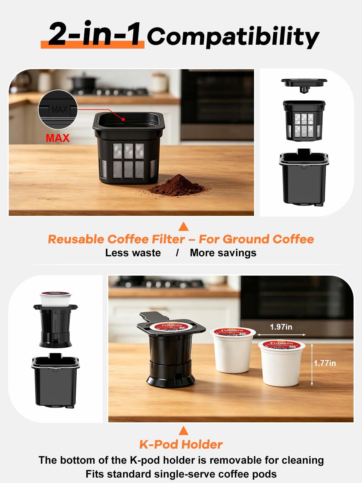 Horavie Hot & Iced Single Serve Coffee Maker for Coffee Pods & Ground 6–16oz Brew Sizes, 47oz Water Tank, Durable Stainless Steel, Slim Design, Easy to Use for Home, Office & Dorm, Black