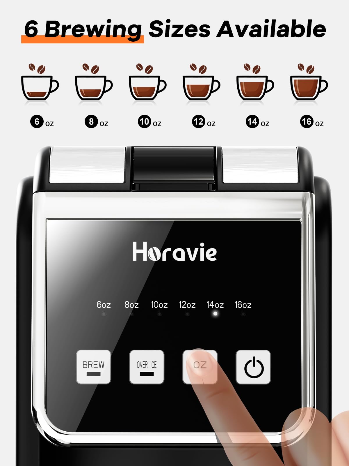 Horavie Hot & Iced Single Serve Coffee Maker for Coffee Pods & Ground 6–16oz Brew Sizes, 47oz Water Tank, Durable Stainless Steel, Slim Design, Easy to Use for Home, Office & Dorm, Black
