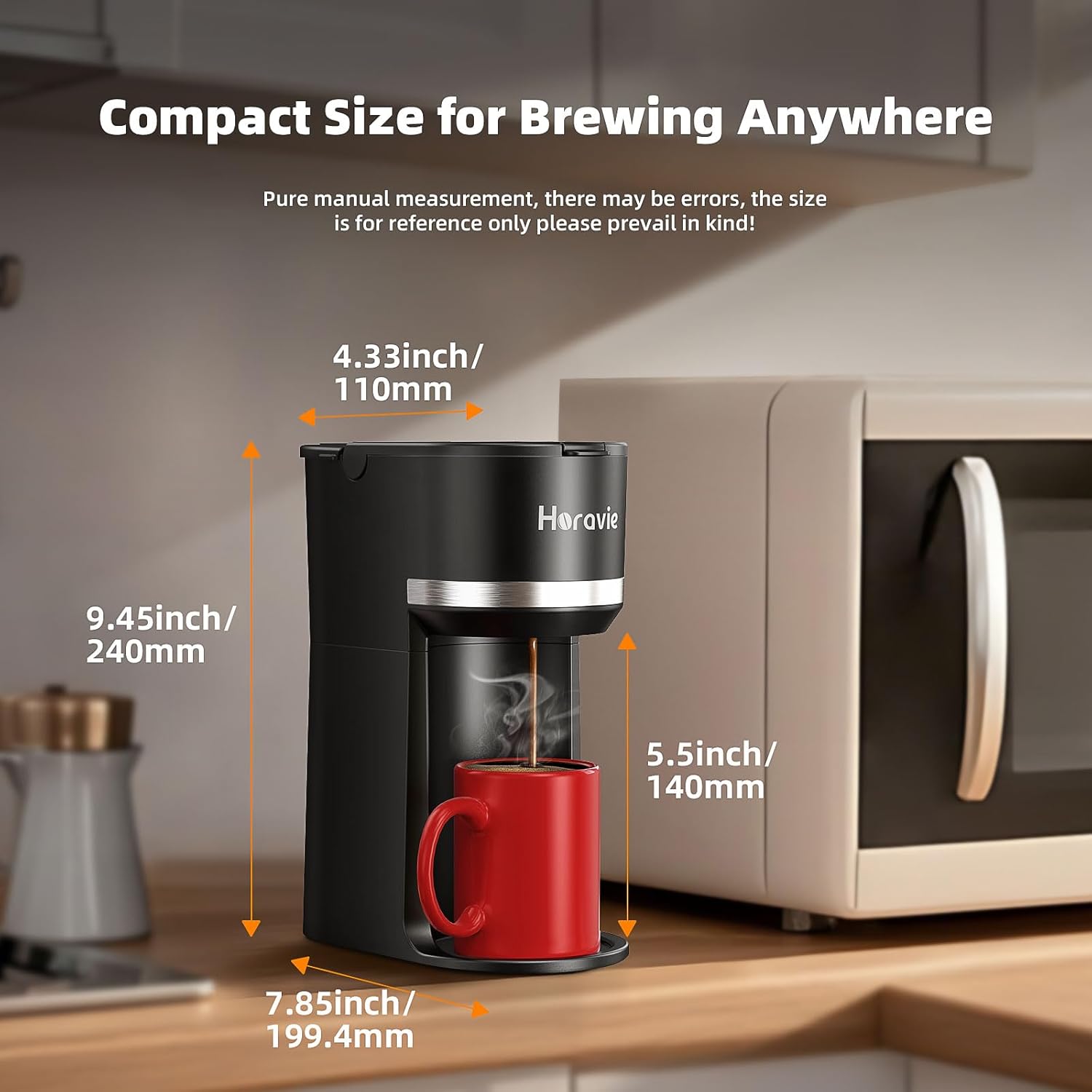 Horavie Mini Single-Serve Coffee Maker – K-Cup & Ground, 6–12 oz, Fast Brew
