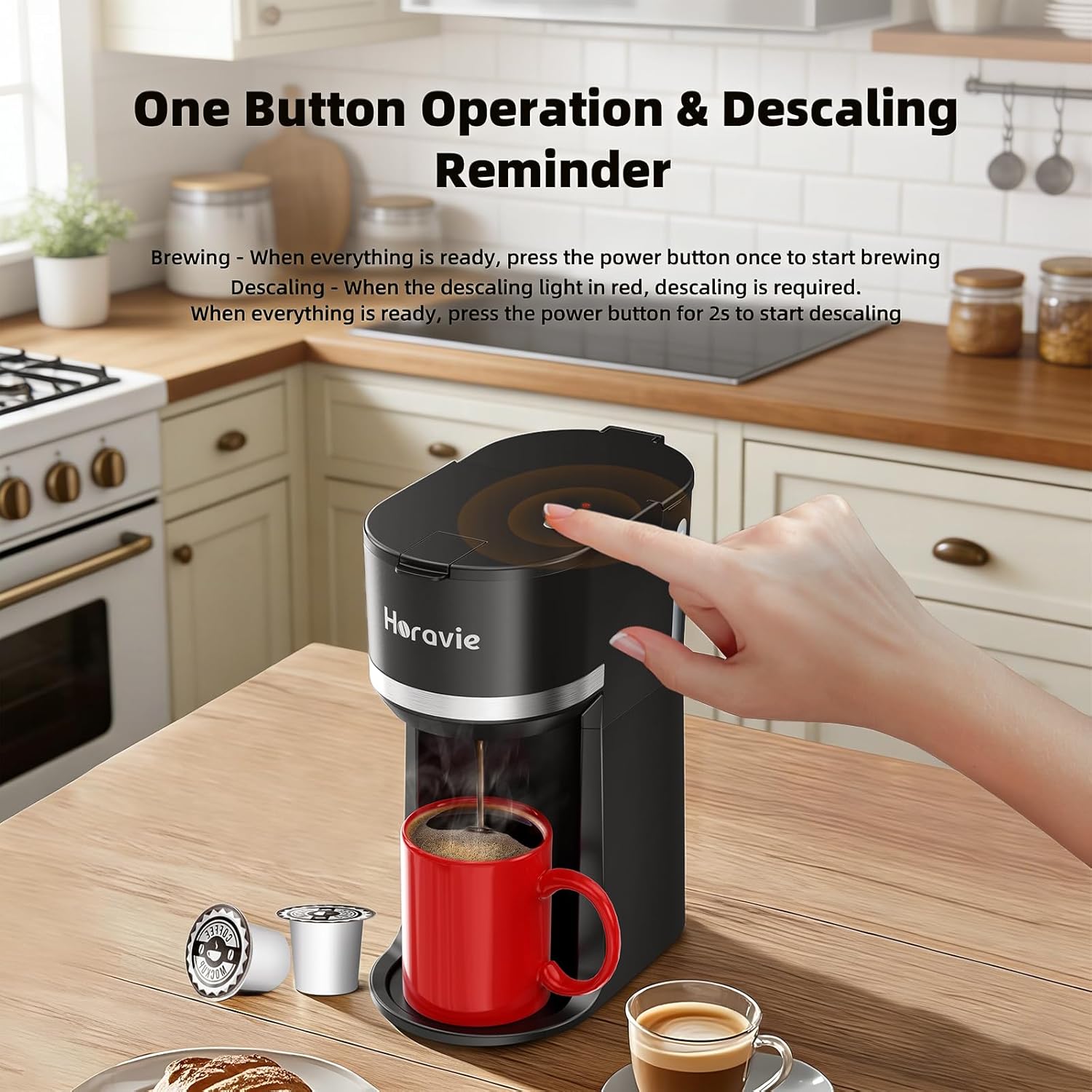 Horavie Mini Single-Serve Coffee Maker – K-Cup & Ground, 6–12 oz, Fast Brew